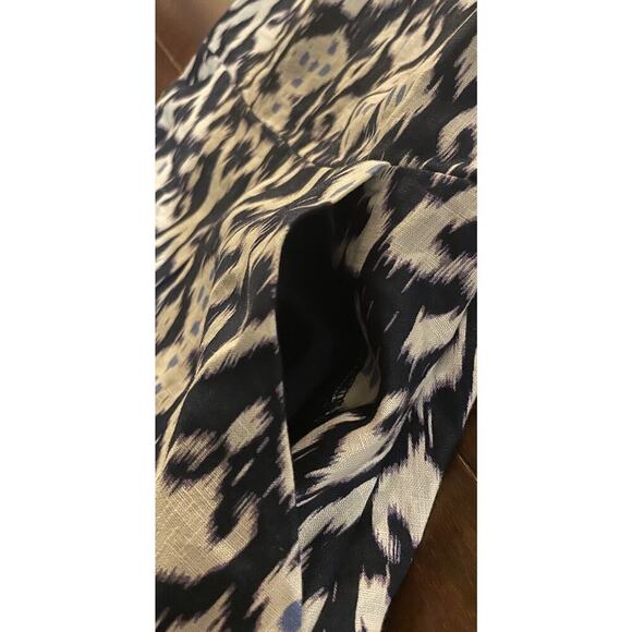 Gap Linen fit & flare dress 0 XS Navy Ikat Print Midi Pockets Aline Skirt Summer - Picture 6 of 7
